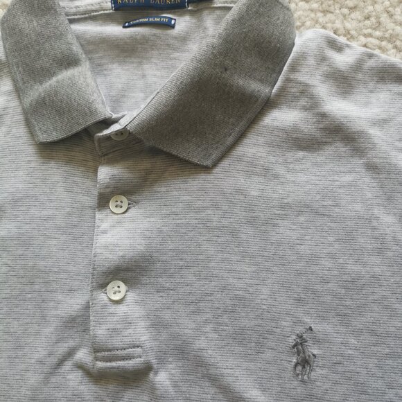 Polo Ralph Lauren CUSTOM SLIM FIT JERSEY POLO ANDOVER HEATHER/WHITE Size L - Picture 3 of 3